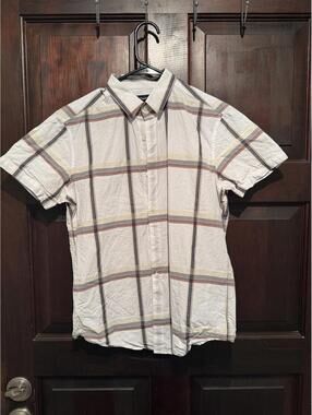 Theory Men's Short Sleeve Button-Up Shirt - White Plaid Size Small